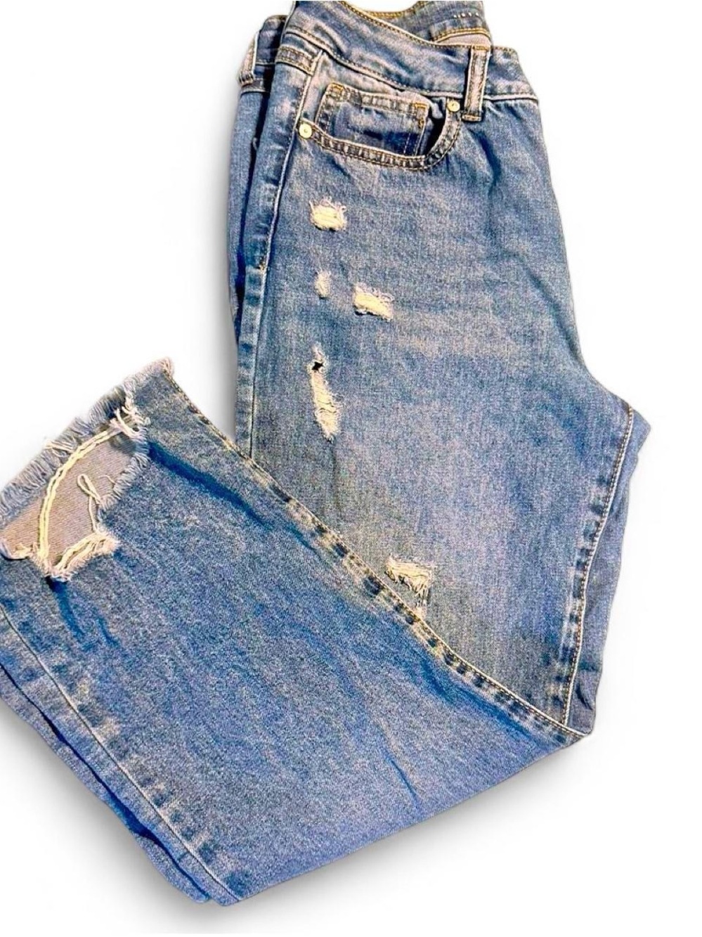 Rewash Women's Boyfriend Jeans in Light Blue Distressed Wash